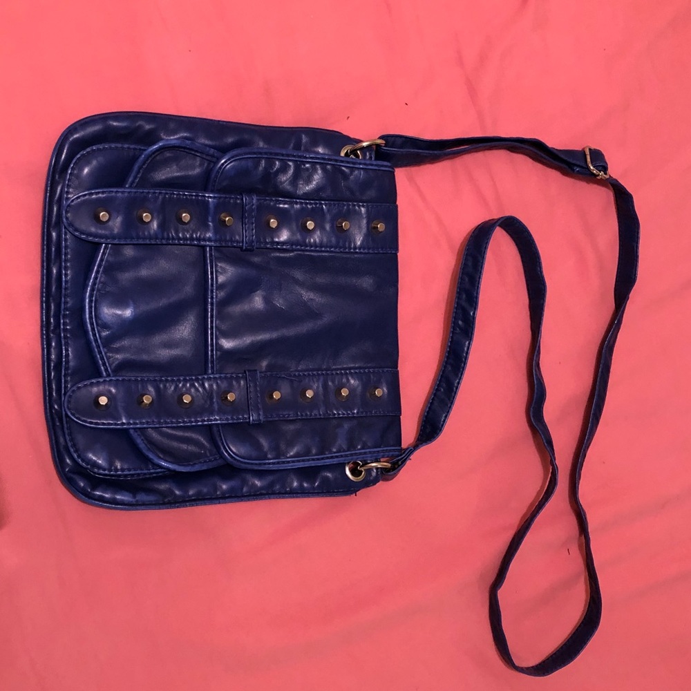 Blue studded faux-leather shoulder bag